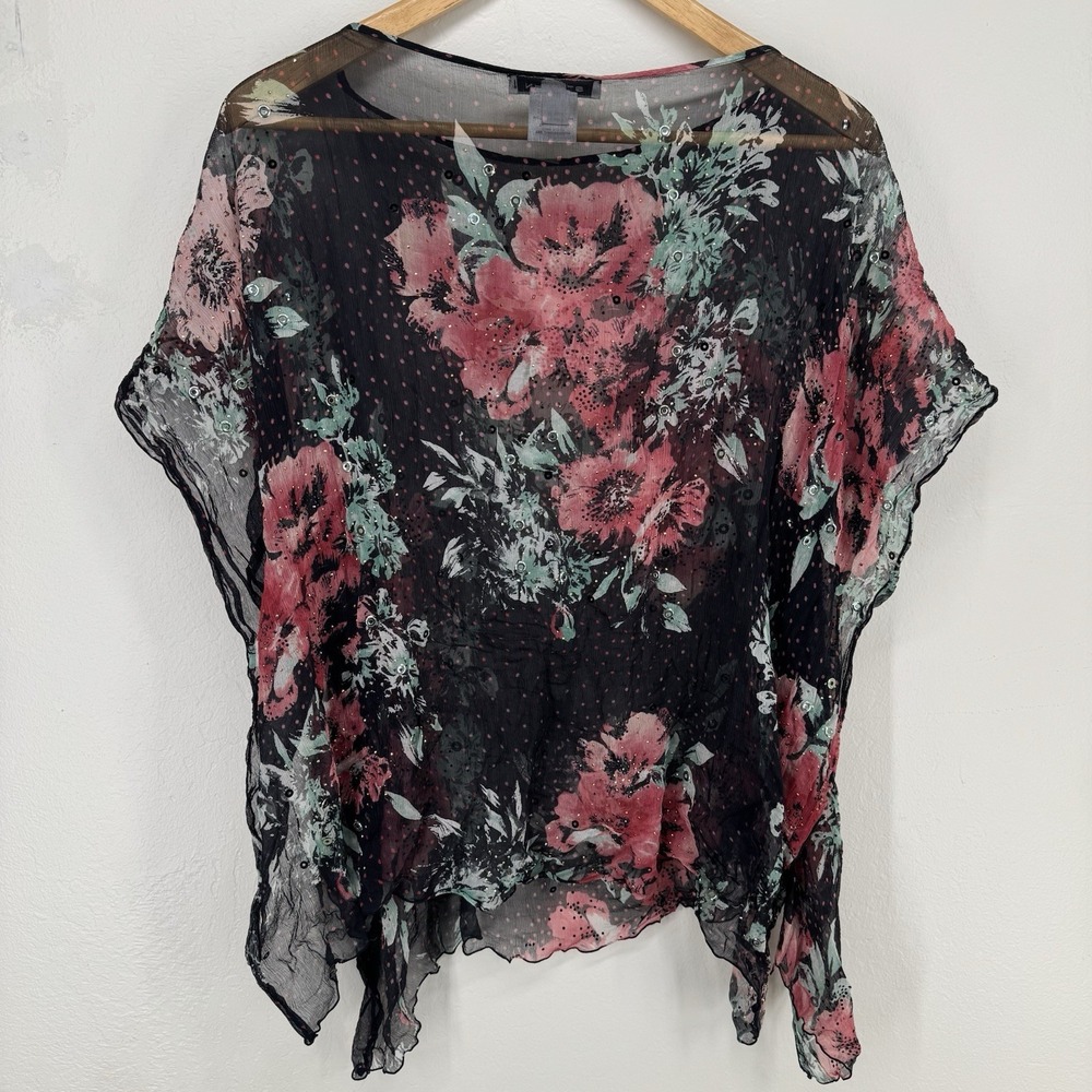 St John Romantic Fairy Boho Silk Chiffon Shawl Top OS Sheer Floral Festival Vtg - Picture 4 of 6